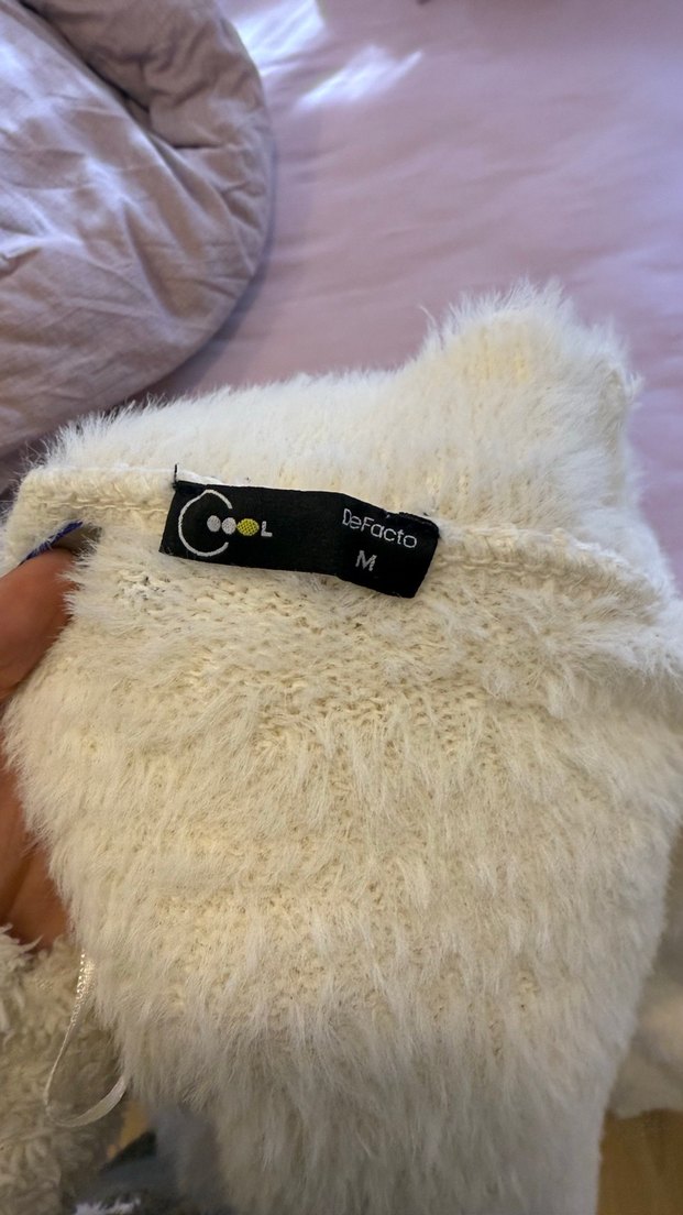 Beyaz Yumuşak Dokulu Kadın Triko Kazak Peluş kazak - Görsel 2