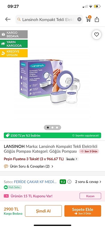 Lansinoh göğüs pompası