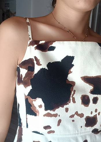 36 Beden Quzu Desenli Mini Elbise