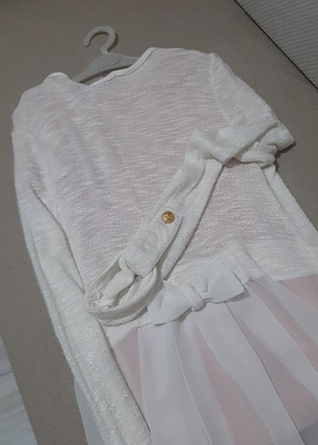 Kız Çocuk Beyaz Piliseli Uzun Kollu Bolero - Görsel 3