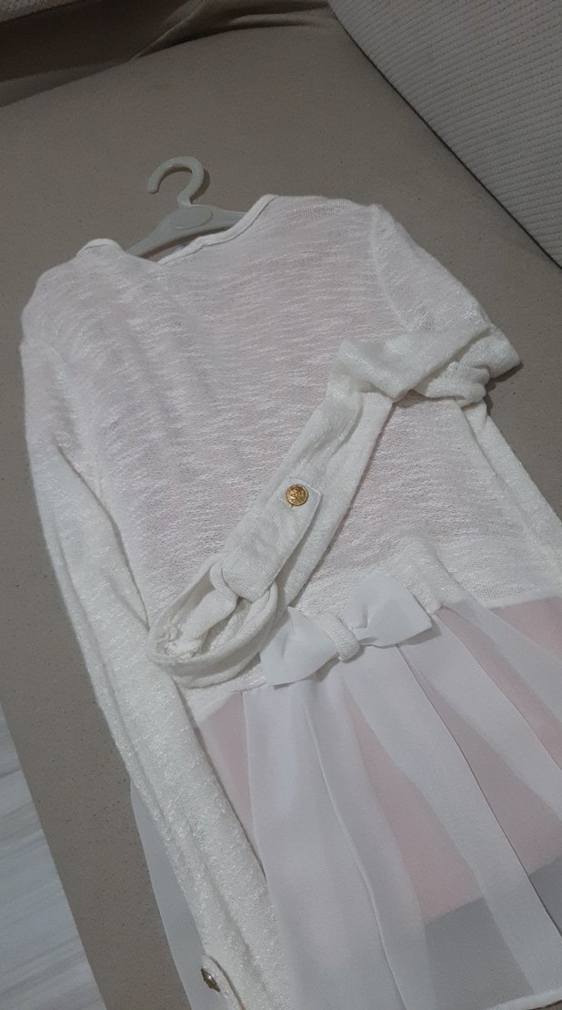 Kız Çocuk Beyaz Piliseli Uzun Kollu Bolero - Görsel 3