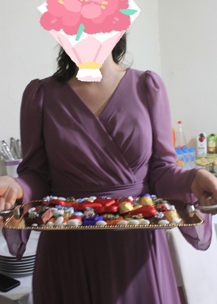 Lila renkli şifon abiye  - Görsel 3