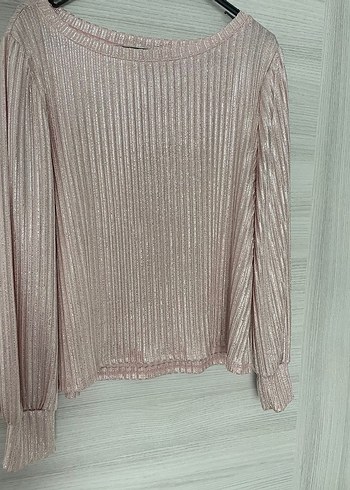 Pembe Pilili Uzun Kollu Keten Bluz