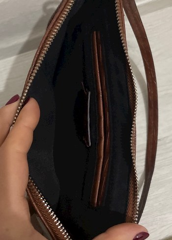 Kahverengi Deri Yılan Desenli Kadın Çanta - Görsel 2