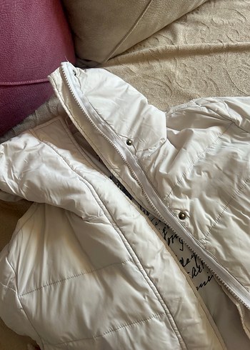 Beyaz Midi Kadın Mont Yüksek Yakalı Fermuarlı - Görsel 4