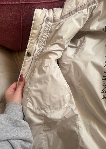 Beyaz Midi Kadın Mont Yüksek Yakalı Fermuarlı - Görsel 5