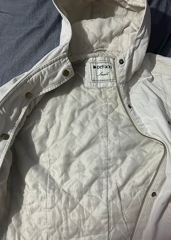 Düğmeli Beyaz Pamuk Kadın mont kapsonlu - Görsel 6