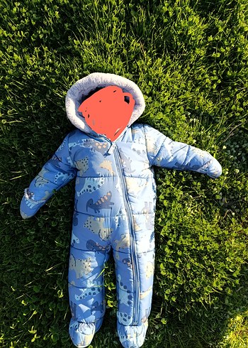 Gri Mavi Desenli Kürklü Bebek Tulum - Görsel 2