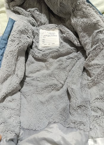 Gri Mavi Desenli Kürklü Bebek Tulum - Görsel 4