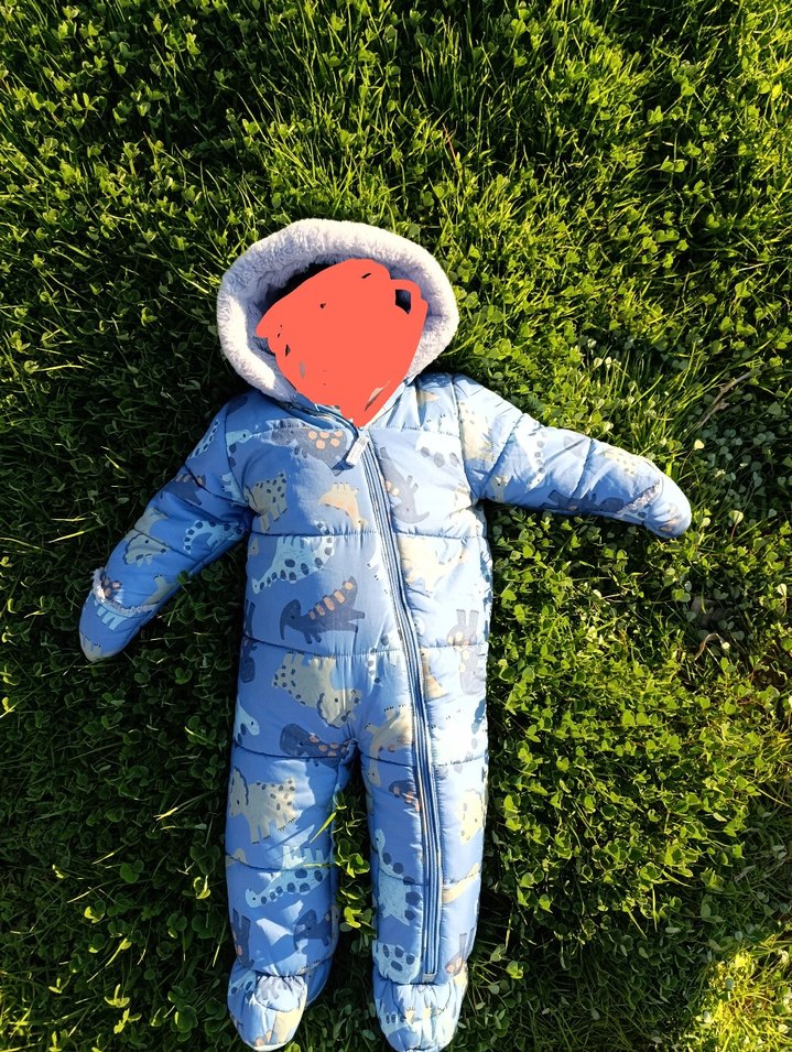 Gri Mavi Desenli Kürklü Bebek Tulum - Görsel 2