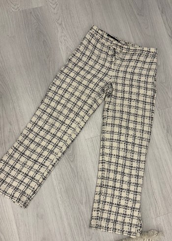 Düğmeli Ekose Desenli Kadın Kumaş Pantolon