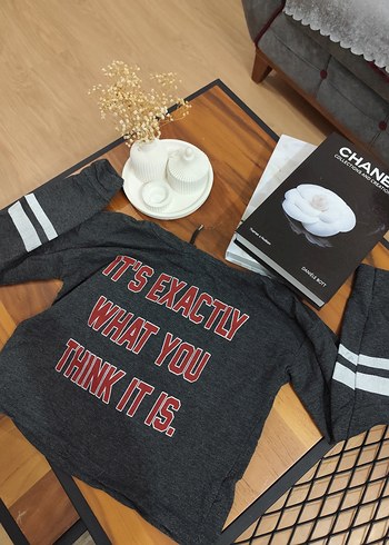 Kadın Gri Baskılı Kısa Sweatshirt