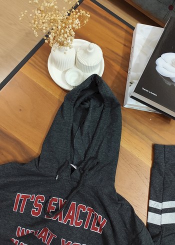 s Beden gri Renk Kadın Gri Baskılı Kısa Sweatshirt