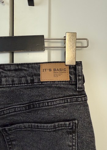 l Beden gri Renk Gri Kemerli Midi Denim Etek