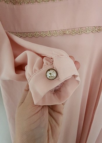 Pembe Uzun Kollu Drapeli Kadın Elbise - Görsel 6