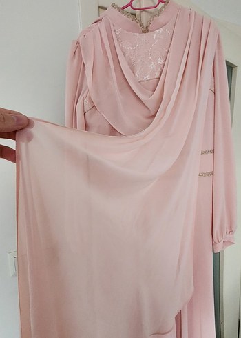 Pembe Uzun Kollu Drapeli Kadın Elbise - Görsel 2