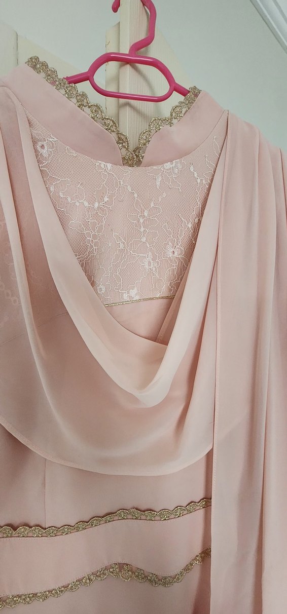 Pembe Uzun Kollu Drapeli Kadın Elbise - Görsel 4