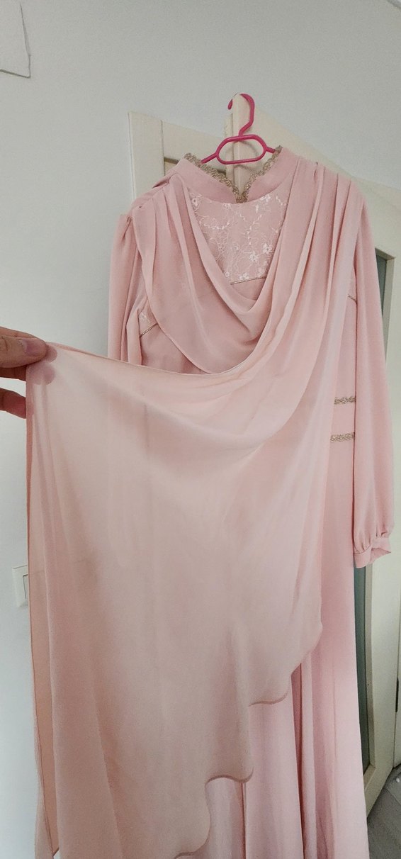 Pembe Uzun Kollu Drapeli Kadın Elbise - Görsel 2