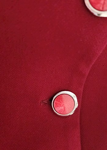 Bordo Düğmeli Midi Ceket - Görsel 3