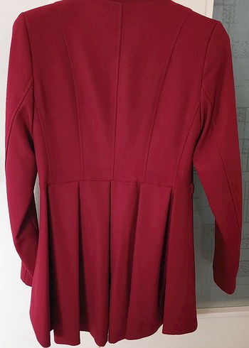 Bordo Düğmeli Midi Ceket - Görsel 4