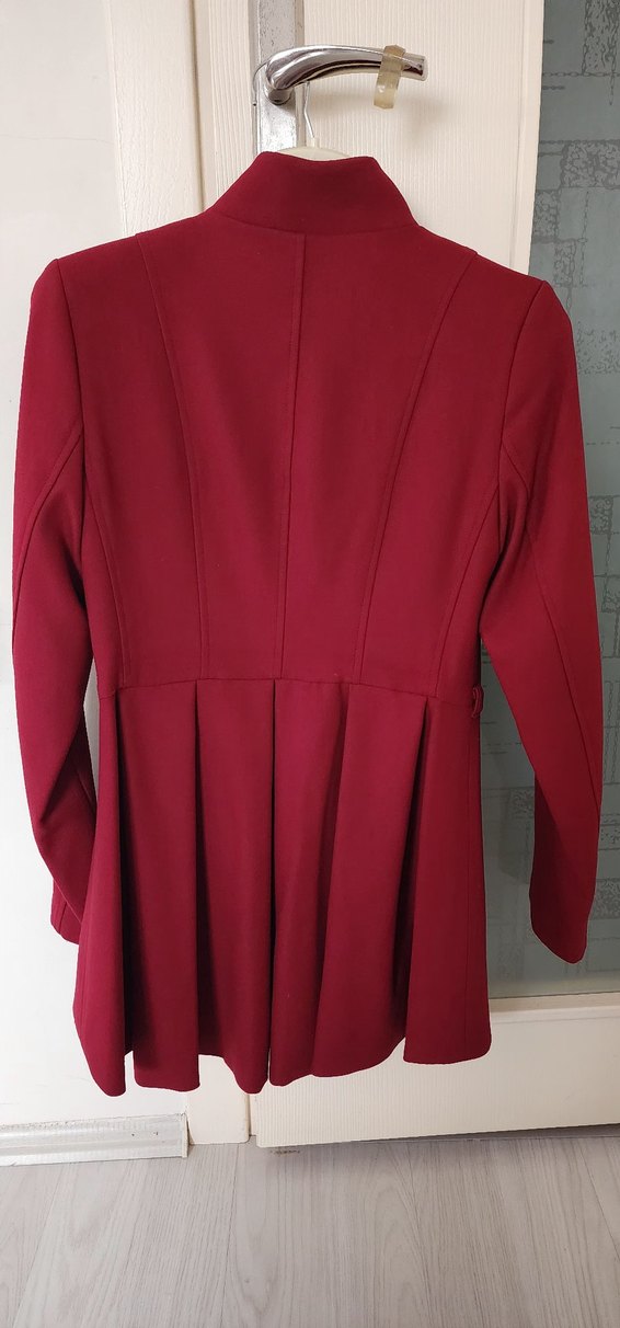 Bordo Düğmeli Midi Ceket - Görsel 4