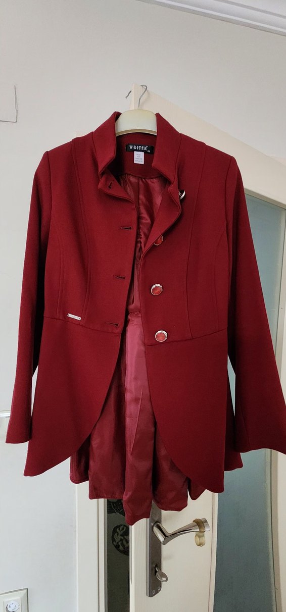 Bordo Düğmeli Midi Ceket - Görsel 2