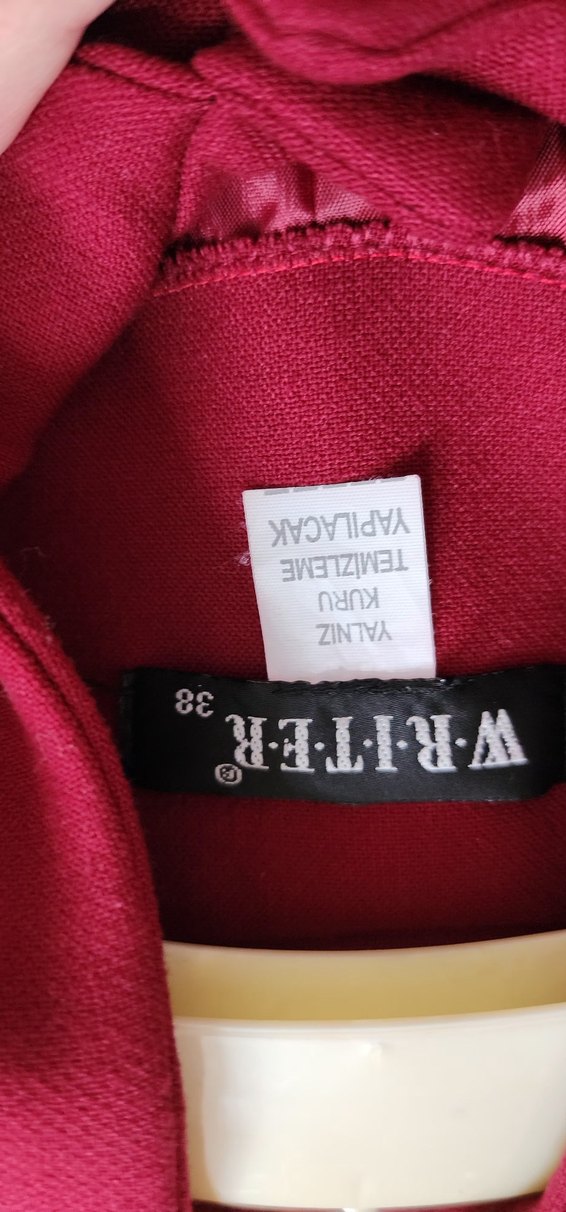 Bordo Düğmeli Midi Ceket - Görsel 5