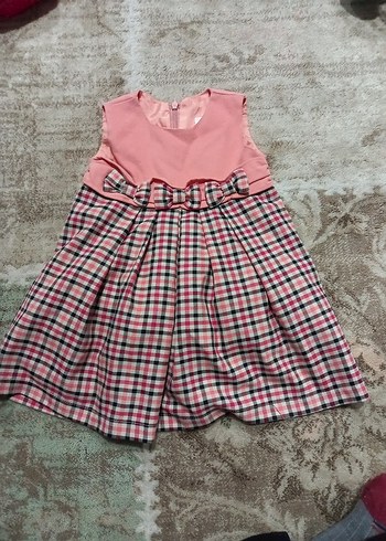 Pembe Kız Çocuk Kareli Piliseli Elbise