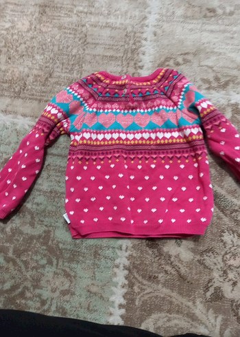 18-24 Ay Beden pembe Renk Kız Çocuk Renkli Desenli Örgü Kazak