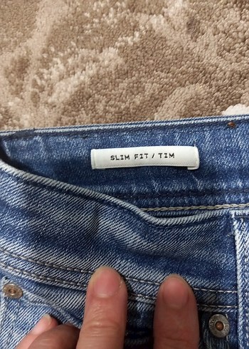 33 Beden Gri Detaylı Mavi Kadın Denim Pantolon
