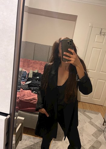 s Beden Siyah Kadın Uzun Kollu Fitted Blazer