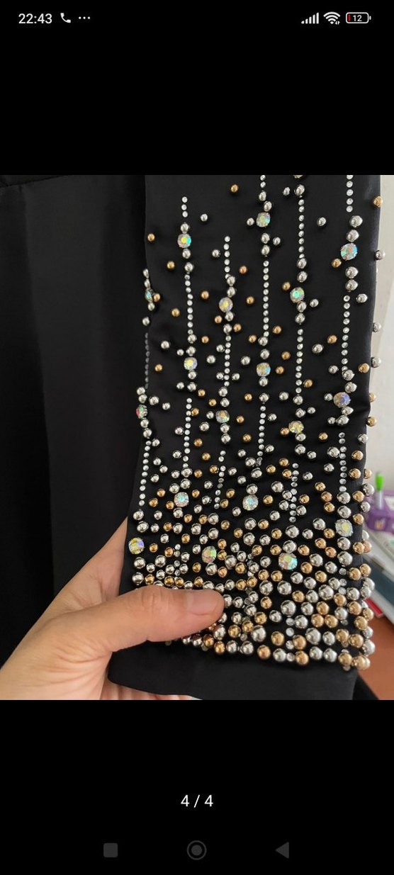 Uzun Siyah Dökümlü Etnik Desenli Kadın Elbise - Görsel 4