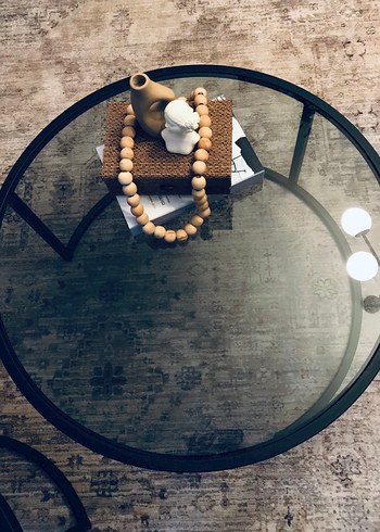 Siyah Yuvarlak Cam Sehpa - Görsel 3