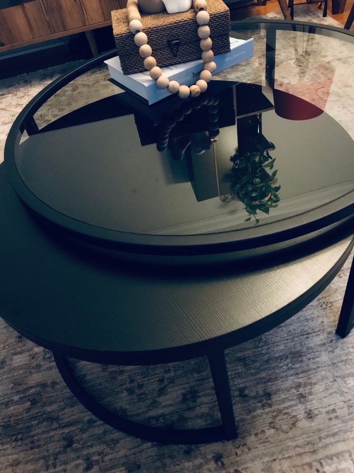 Siyah Yuvarlak Cam Sehpa - Görsel 2