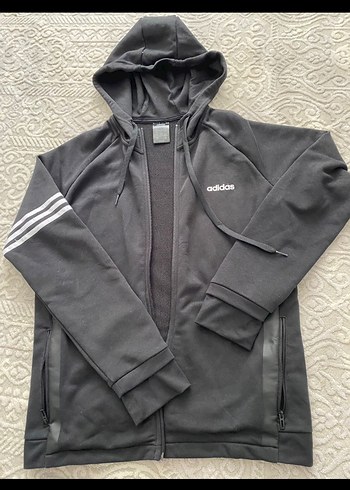 Gri Adidas Fermuarlı Kapüşonlu Kadın Ceket