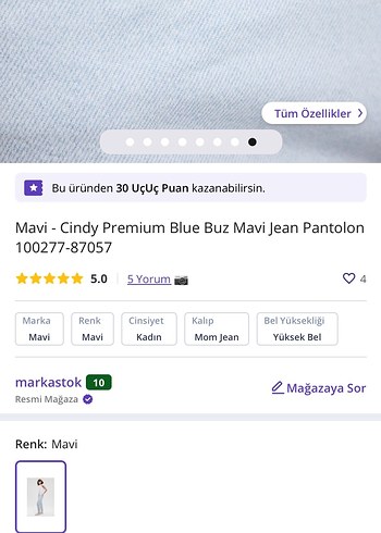 30 Beden beyaz Renk Mavi marka mom jeans