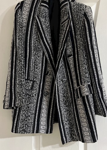 Düğmeli Uzun Desenli Kadın Blazer
