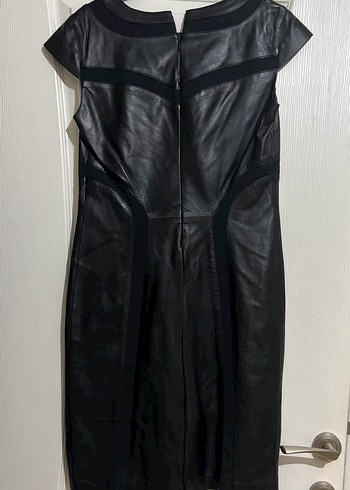 Deri Siyah Midi Kadın Elbise - Görsel 3