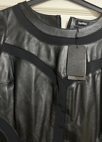 Deri Siyah Midi Kadın Elbise - Görsel 2