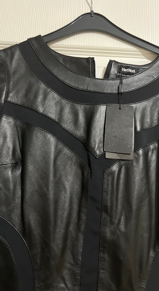 Deri Siyah Midi Kadın Elbise - Görsel 2