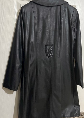Düğmeli Siyah Deri Kadın Ceket - Görsel 4