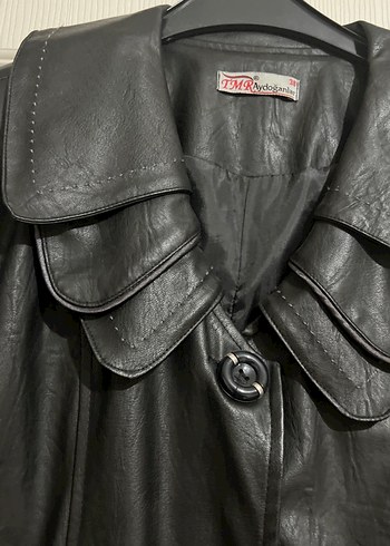 Düğmeli Siyah Deri Kadın Ceket - Görsel 3