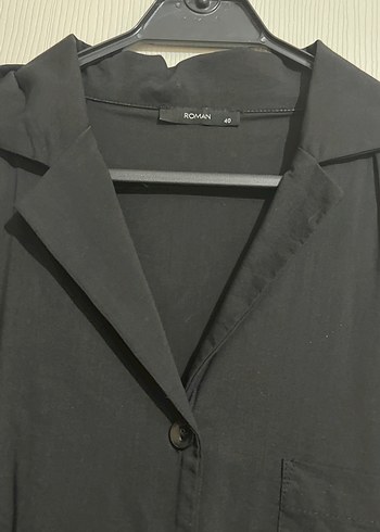 Uzun Siyah Düğmeli Gömlek elbise - Görsel 2