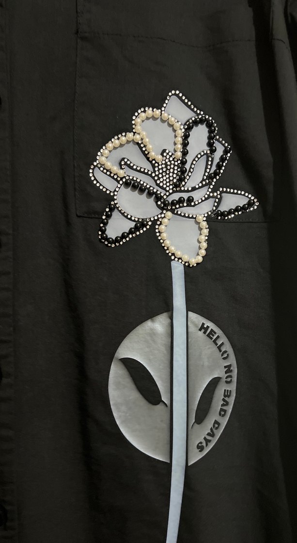 Uzun Siyah Düğmeli Gömlek elbise - Görsel 3