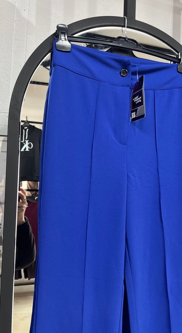 Parlak Mavi Pilili Kadın Kumaş Pantolon - Görsel 2