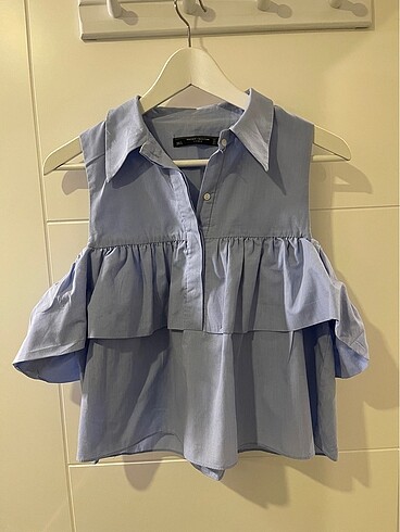 Zara Bebe Mavisi Düşük Omuzlu Bluz