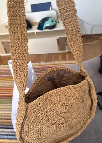 Düğmeli Bej Örgü Kadın Çanta - Görsel 3