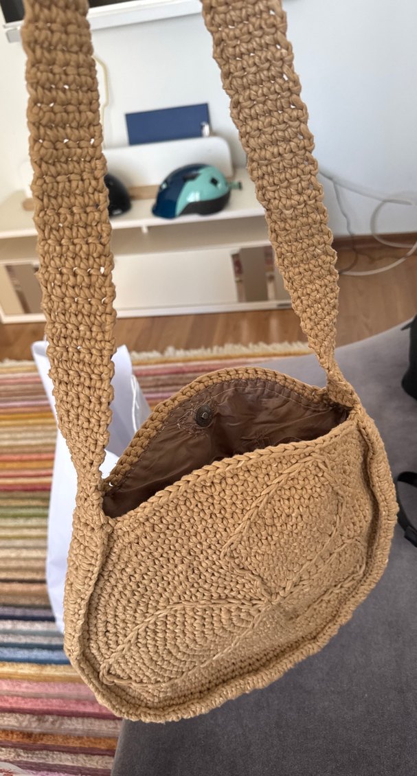 Düğmeli Bej Örgü Kadın Çanta - Görsel 3