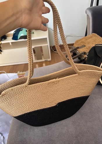 Bej Siyah Örgü Kadın Çanta - Görsel 2