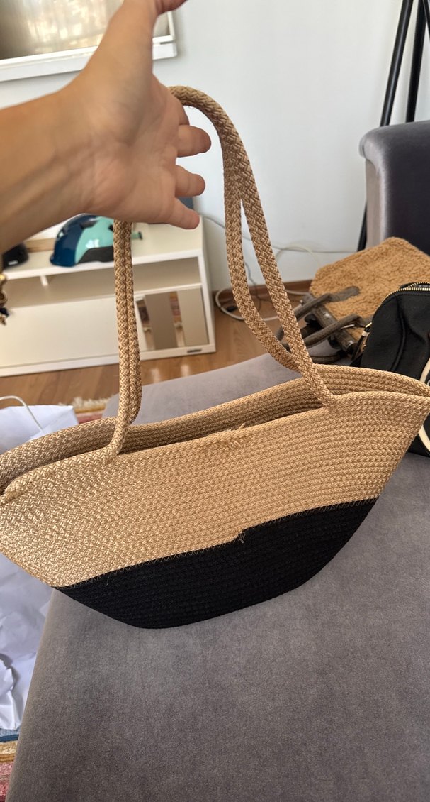 Bej Siyah Örgü Kadın Çanta - Görsel 2